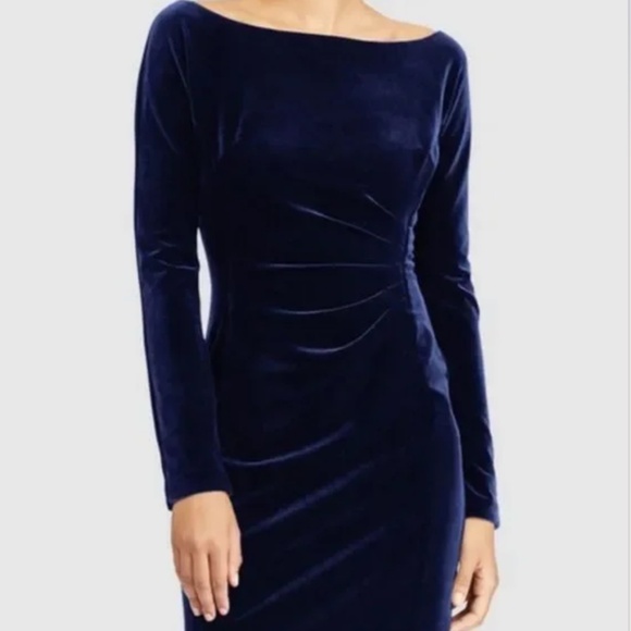 Lauren Ralph Lauren Dresses & Skirts - Ralph Lauren Dress velvet boat neck Navy blue Size 14 Petite Long Sleeve